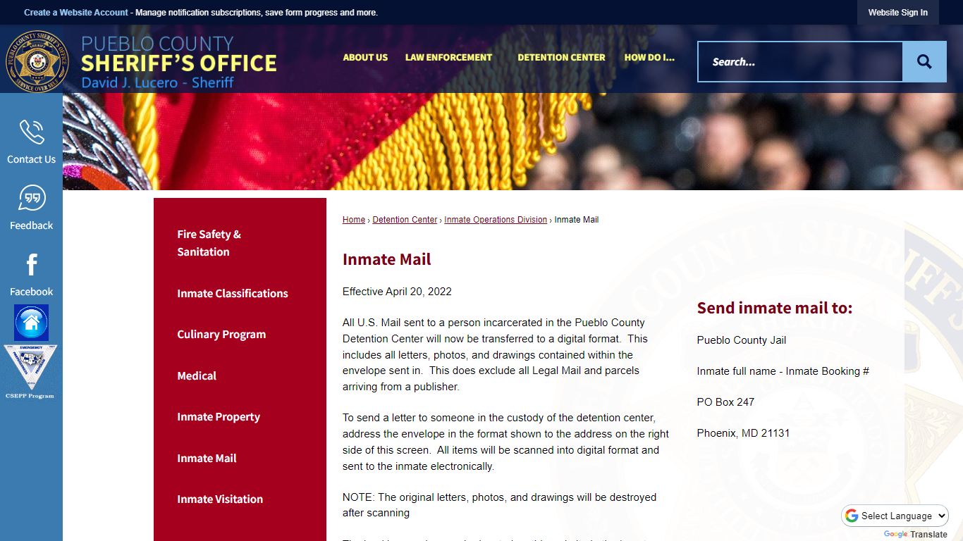 Inmate Mail | Pueblo County Sheriff, CO